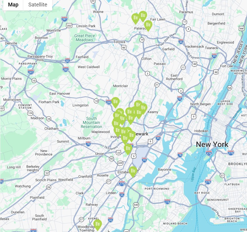 Map of the properties Tzipor Realty manages across northern New Jersey